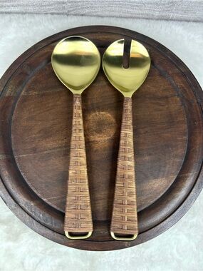 Zodax Gold Serving Utensils with Rattan Wrapped Handles Boho